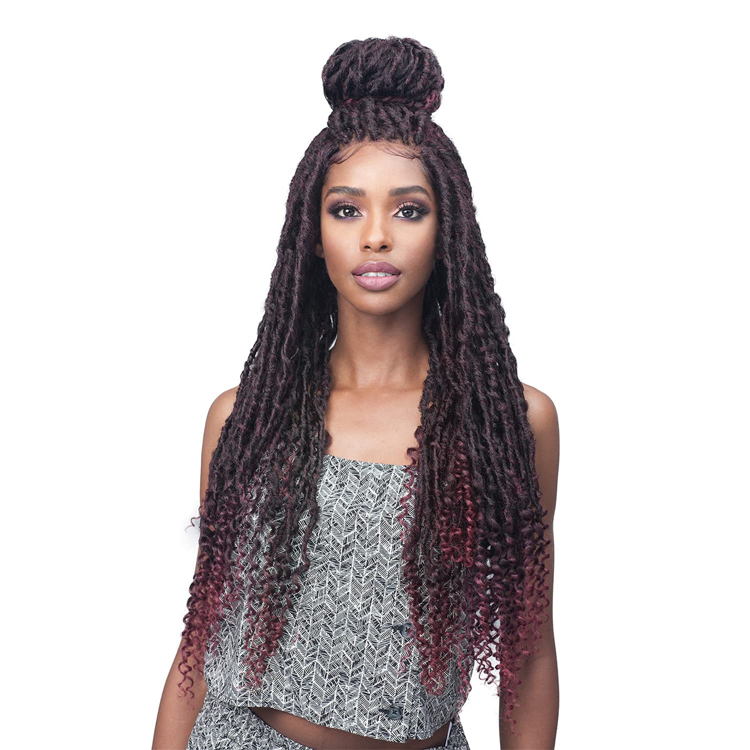 BOBBI BOSS Braided Lace Front Wig Free Parting MLF619 Nu Locs Curly Tip (T1B350)