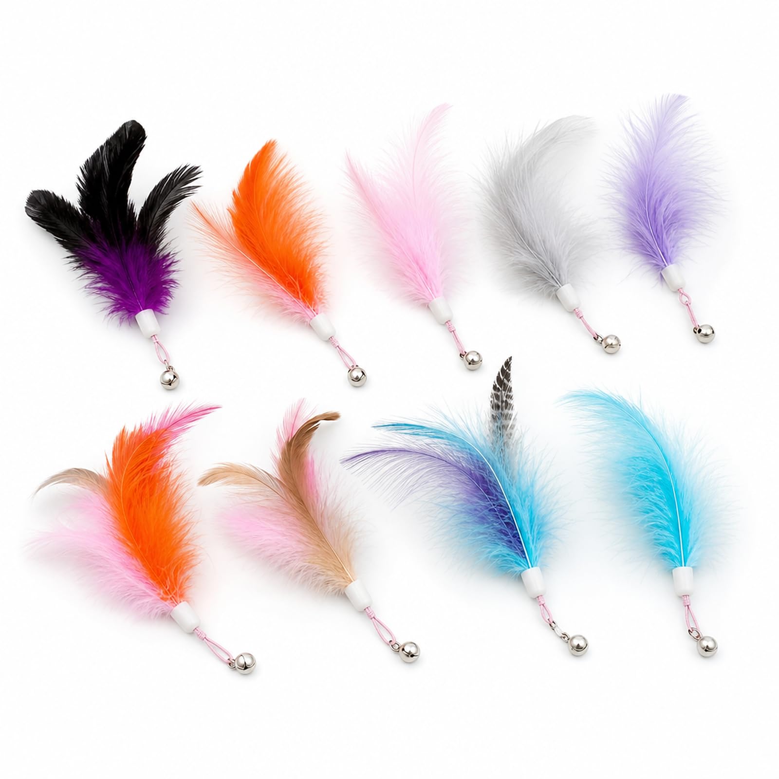 XLTXWD 9PCS Cat Feather Wand, Feather Toys for Cats Refill Set with Bells for Interactive Play