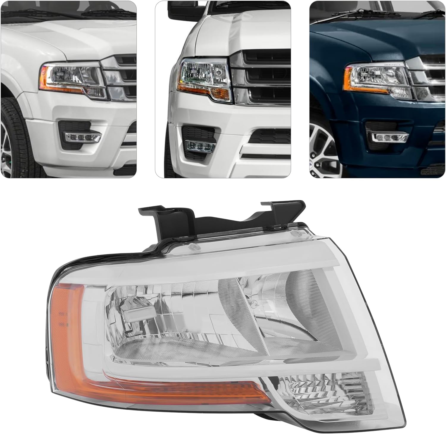 Halogen Headlight Assembly Fit for 2015 2016 2017 Ford Expedition w/Bulb, Front Headlamp Replacement FL1Z13008G, FO2503346, FL1Z13008H, FO2502346 (Passenger Side)
