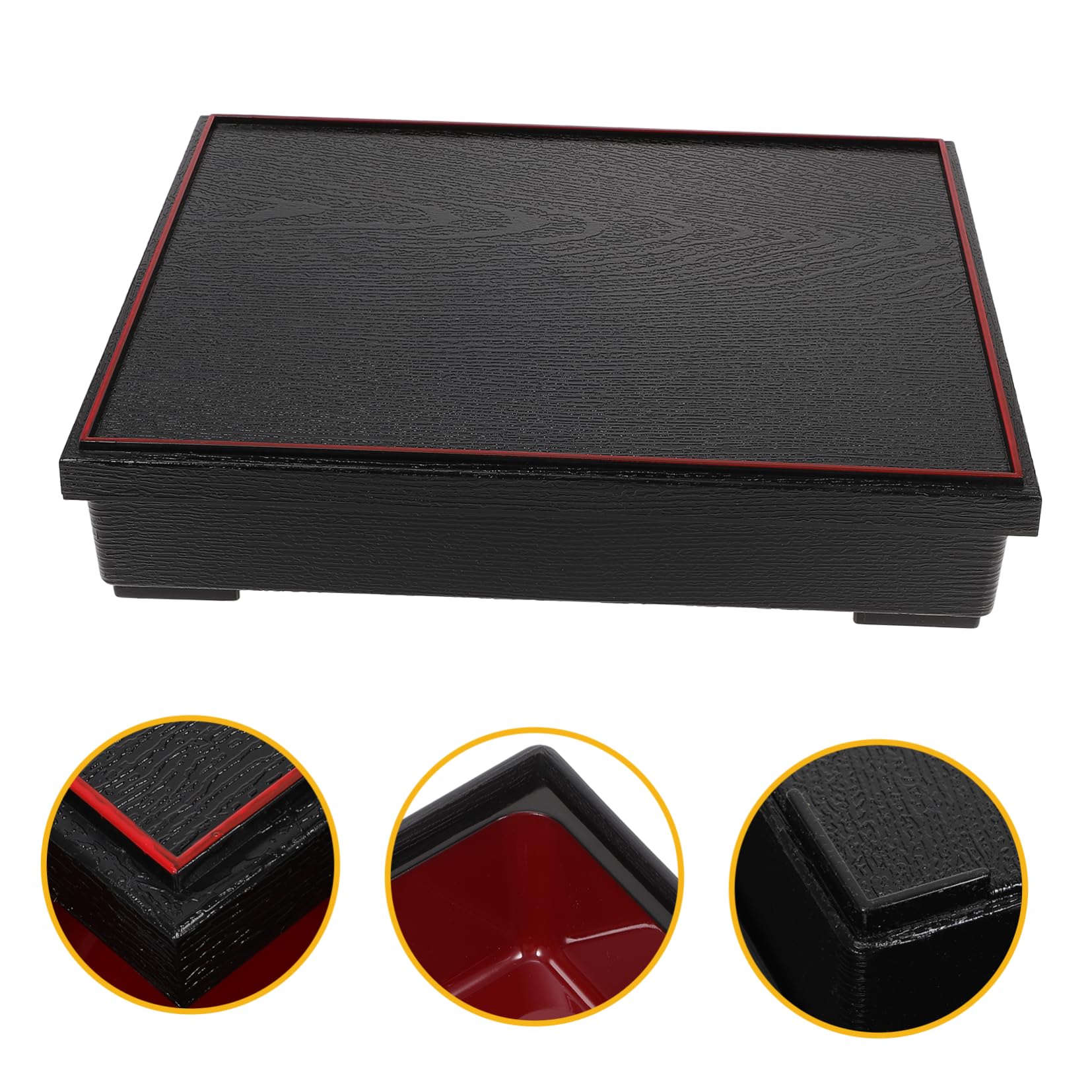 PRETYZOOM Boîte Bento Japonaise Noire 27x21cm en Abs, Compartiments | Présent Rentrée, Boîte à Sushi et Emballage de Plateau à Sushi, Léger et Portable pour École ou Camping