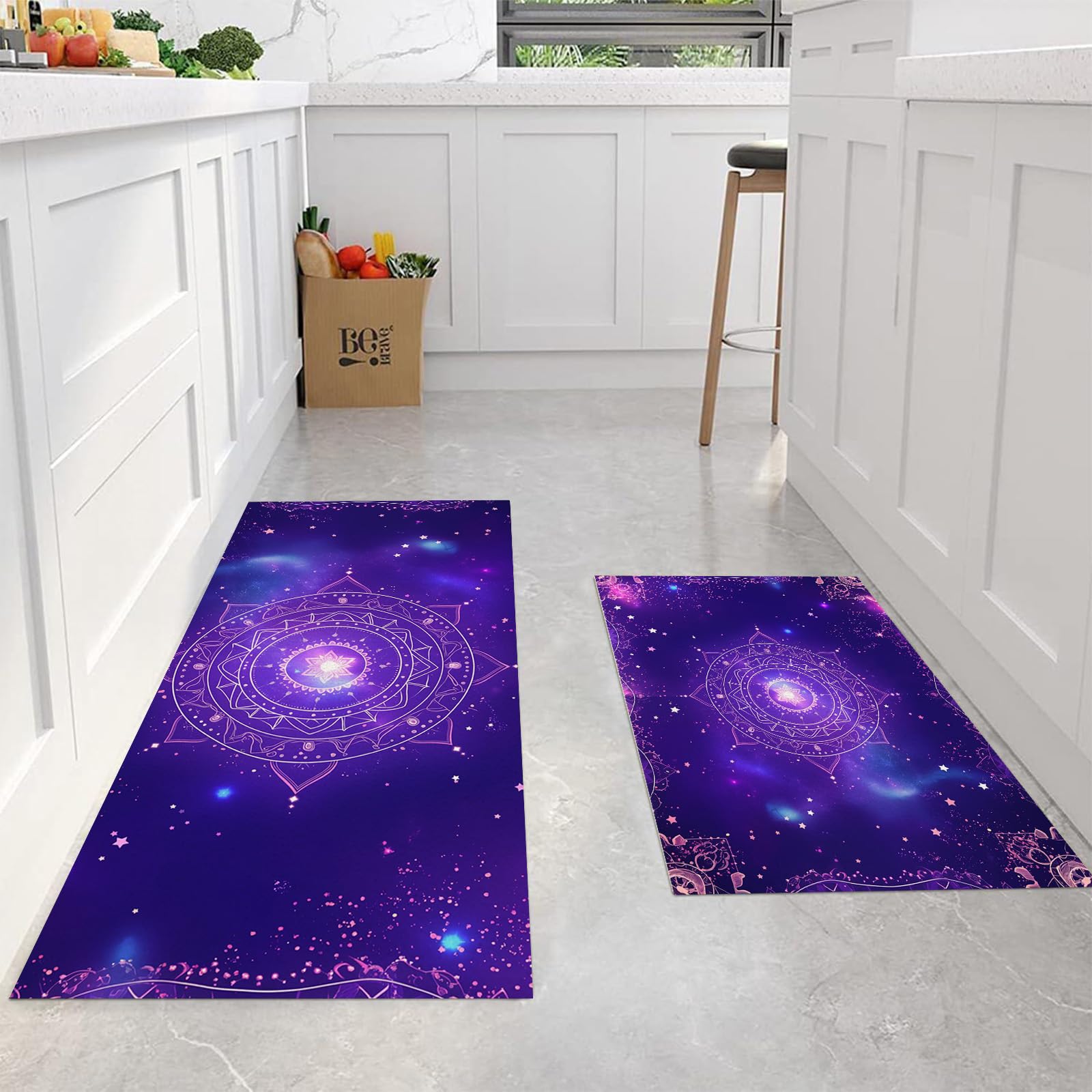 Alfombras de cocina lavables con diseño mandala morado para decorar tu pasillo y comedor