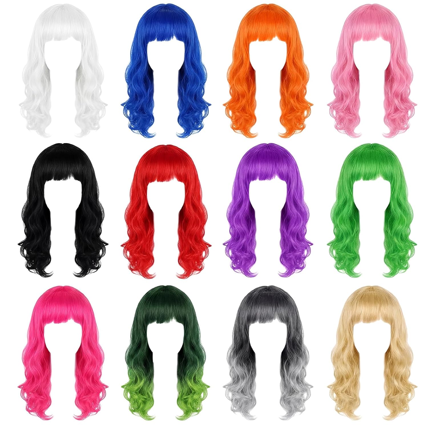 Geyoga 12 Pcs Colorful Wigs for Women Colorful Long Curly Wigs Neon Party Wig Colored Wavy Wig for Neon Bachelorette Party Accessories Halloween Costumes Wedding Birthday Cosplay