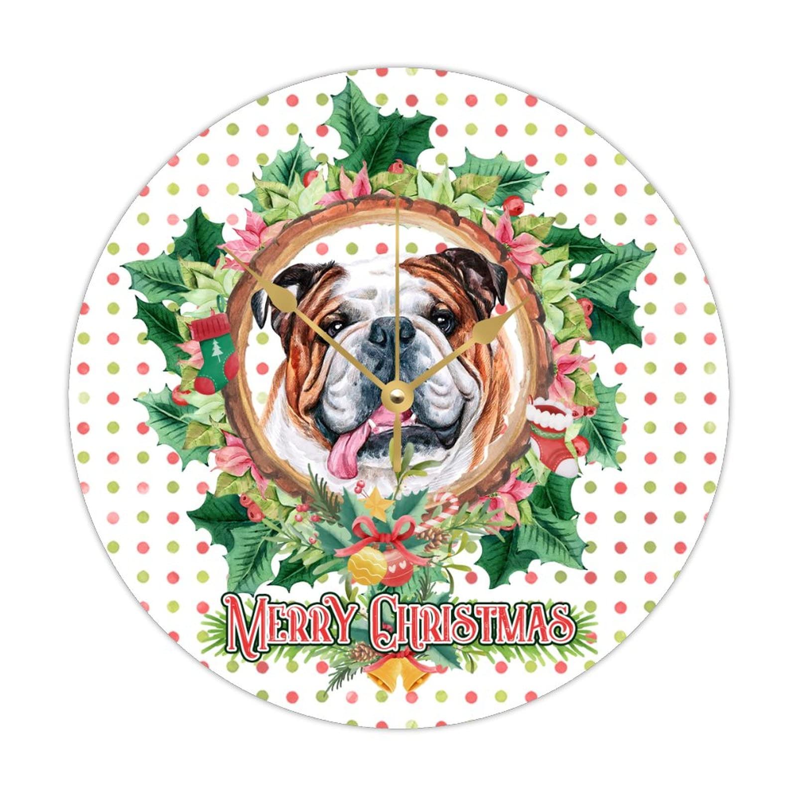 Horloge silencieuse sans tic-tac de Noël pour chien en bois rond 38cm