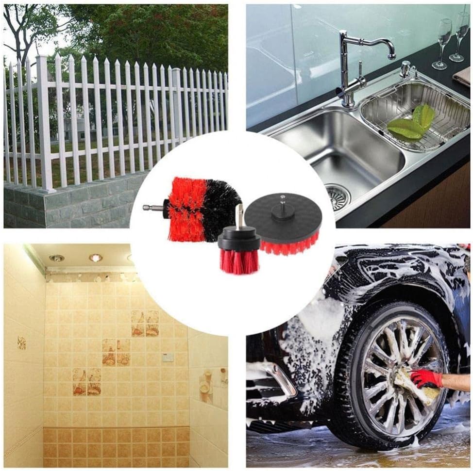 Drill Brush Power Scrubber Bathroom Cleaning Brush Attachment Set Multi-Purpose Scrub Brush for Grout Floor Tub Shower Tile Bathroom and Kitchen Surface Drill Machine Not Included (Red)