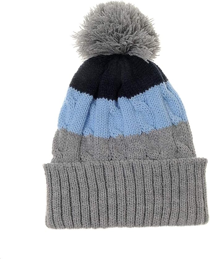 Ziggle Baby,Clothing,Baby Boys 0-24m,Accessories,Hats & Caps Ziggle Baby Thick Woolly Winter Pom-pom Knitted Hat for Babies Toddlers (Blue and Grey) (0-12m)