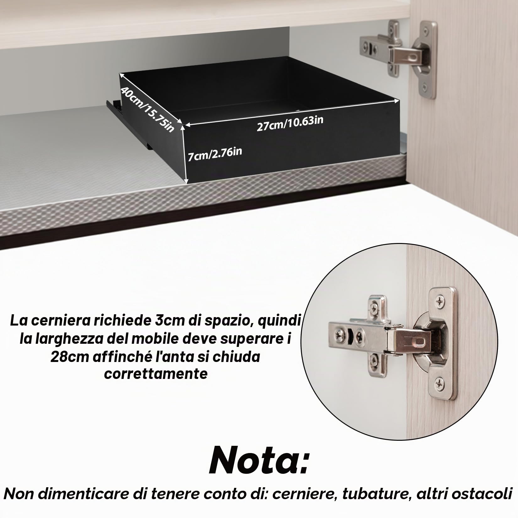 Cassetto Estraibile Cucina, Cassetto Telescopico Cucinas, Cestelli Estraibili per Cucinas, Cassetti Estraibili per Cucina Armadio Scorrevole Estensibile Adesivo(27cm W x 40cm L x 8.4cm H)