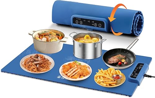 Tapete de calentamiento para alimentos, bandeja eléctrica de silicona de calefacción de superficie completa con 3 niveles de temperatura, apagado