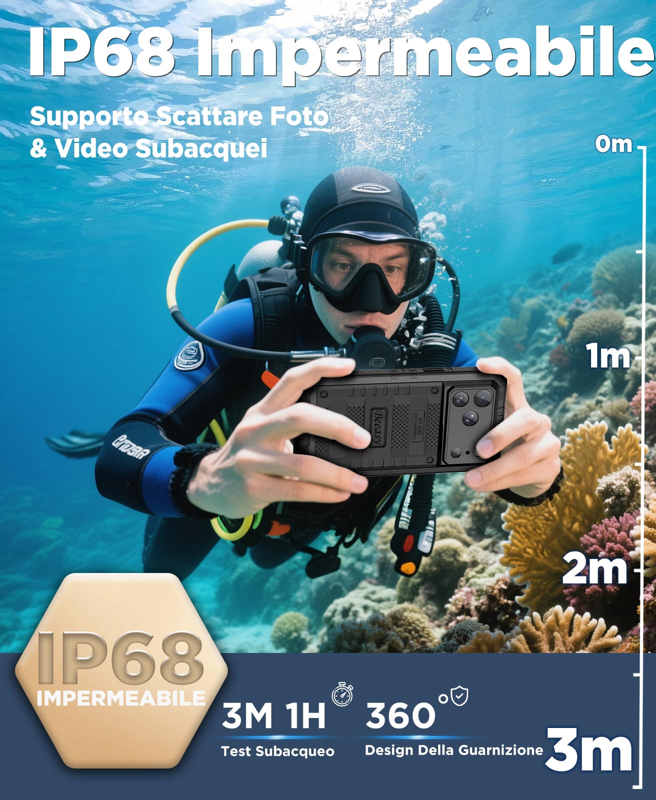 Beeasy Cover per iPhone 17 Pro Max IP68 Impermeabile Custodia Militare Antiurto Resistente 360° Metallo Armor Protezione Schermo Integrata Rugged Robusta Indistruttibile Subacquea Antipolvere Nero