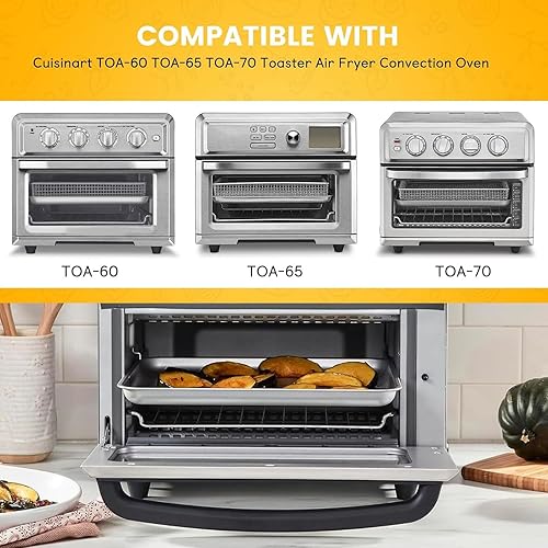 Miniatura 3 de Bandeja de repuesto para freidora de aire Cuisinart TOA-60 TOA-65 TOA-70, horno de convección para freidora de aire, 12.4 x 11 pulgadas, cesta de