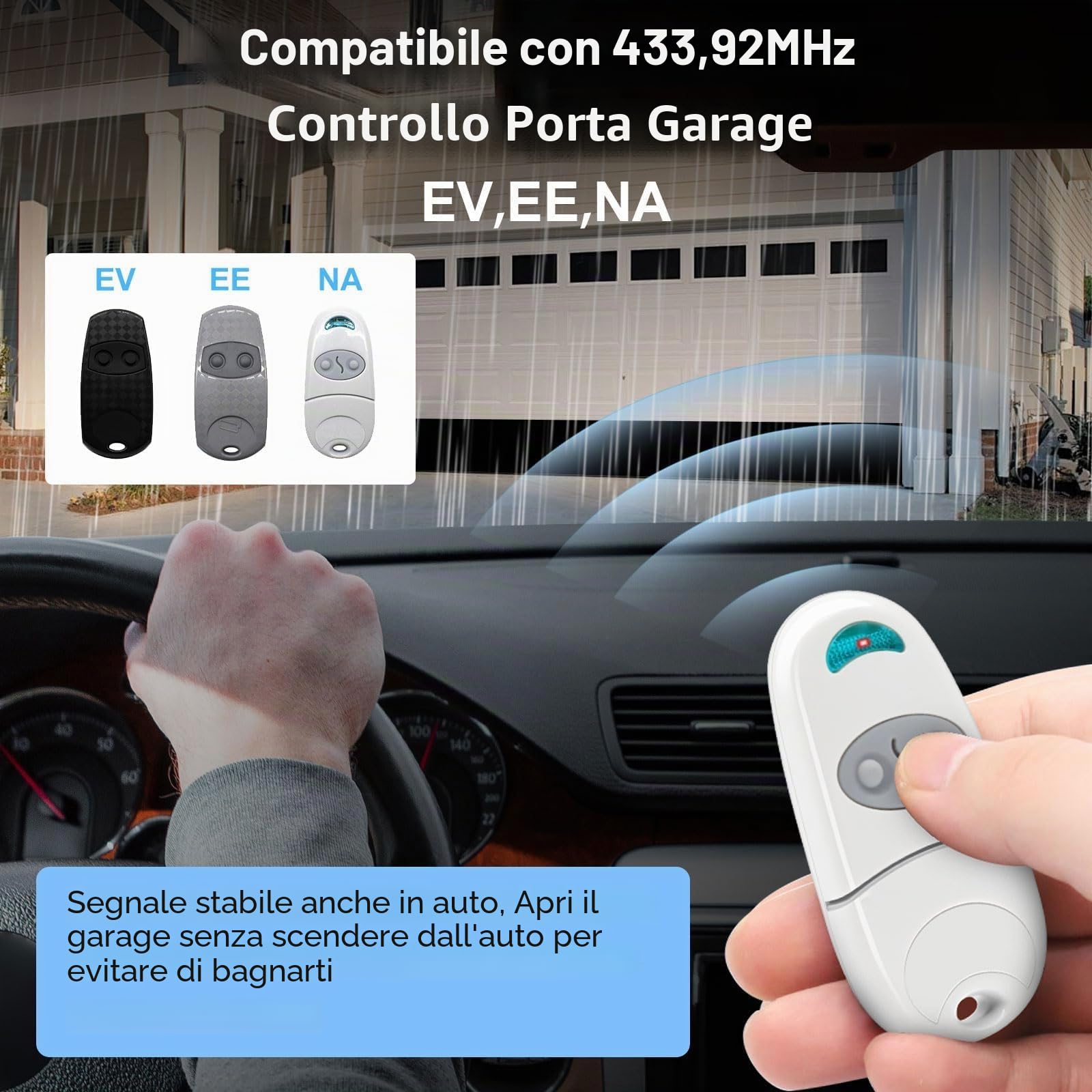 3 Pezzi Telecomando Cancello, 433,92 MHz Telecomando Porta del Garage,Telecomando Compatibile con 433MHz Telecommande C@me EV, NA, EE, 2 Canali