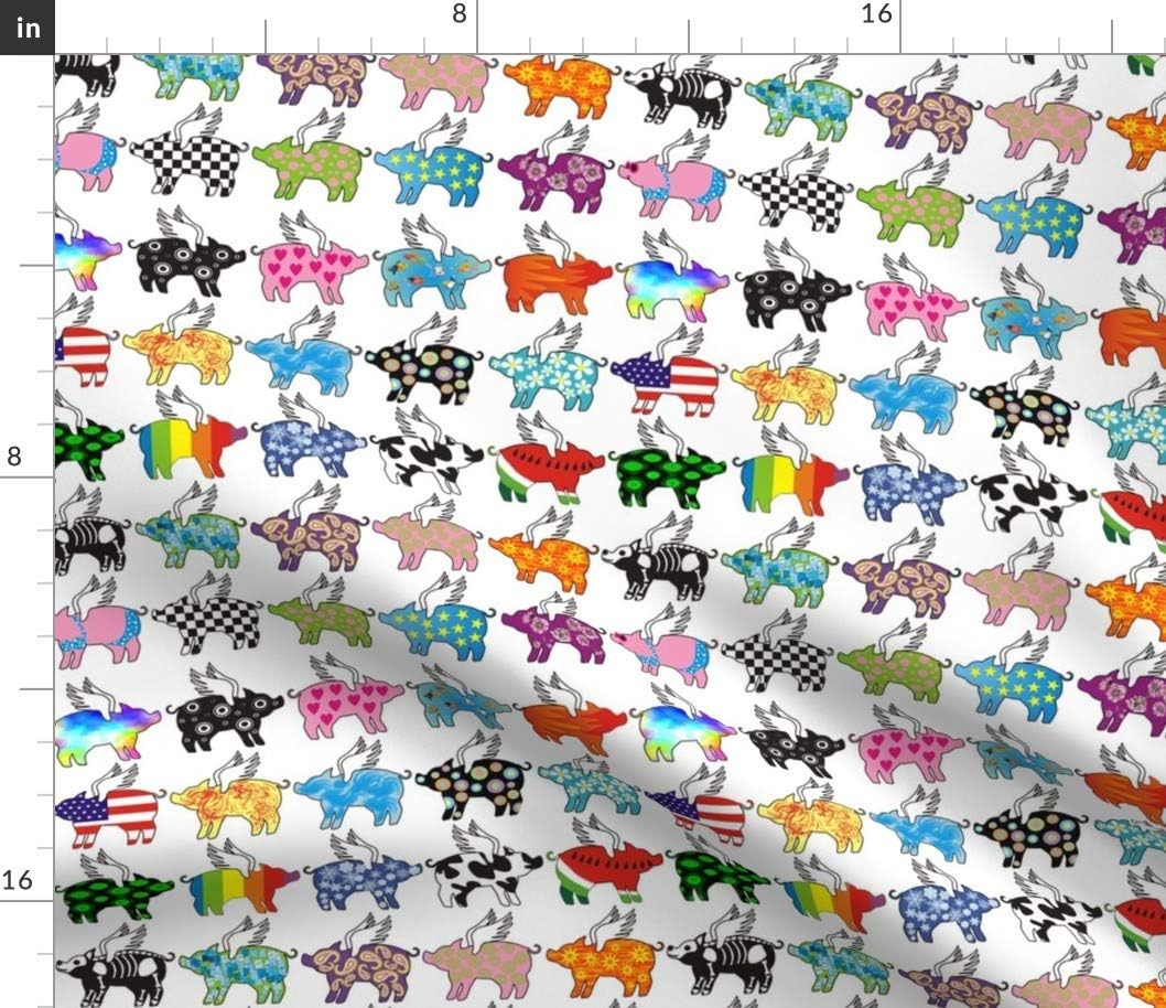 Spoonflower Fabric - Flying Pig Pigs Whimsical Animals Printed on Petal Signature Cotton Fabric by The Yard - Sewing Quilting Apparel Crafts Decor