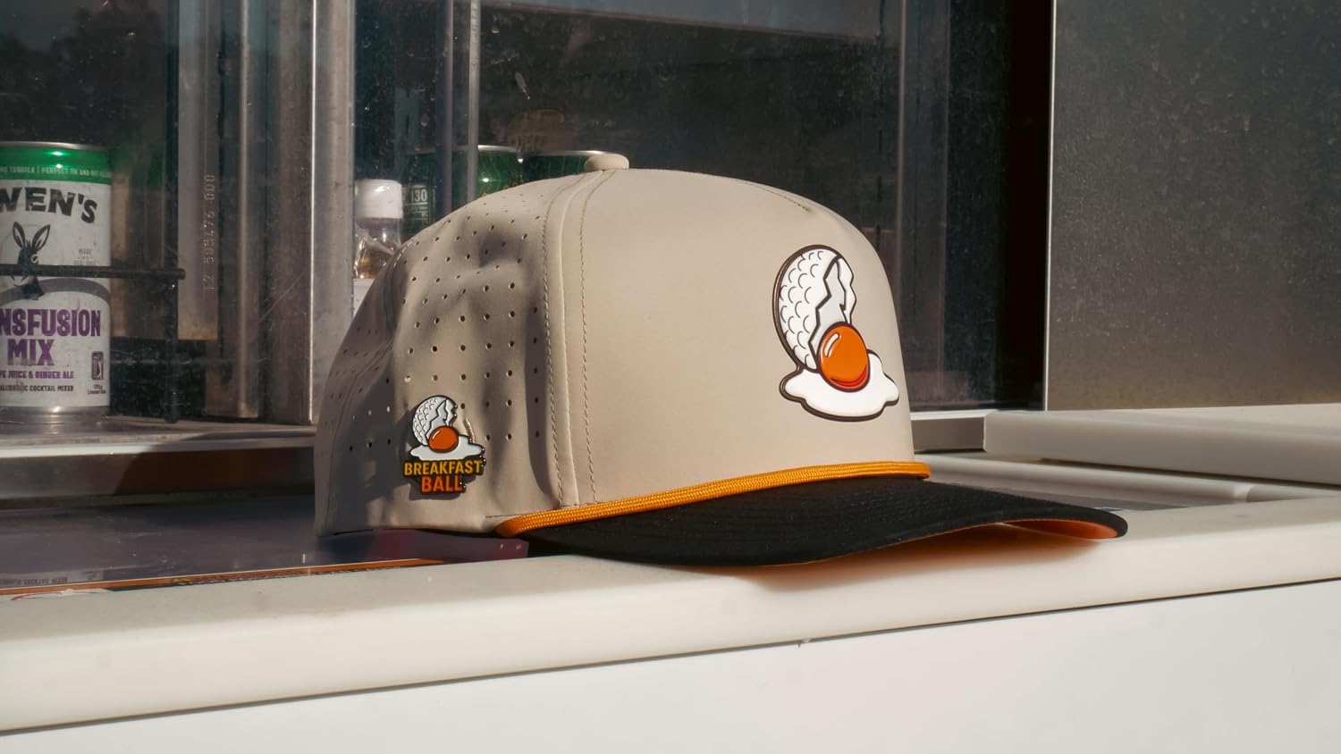 Logie Joe's Breakfast Ball Golf Hat | Snapback Cap | Built-in Magnetic Ball Marker Holder + Marker Included | Adjustable | Mulligan Tan image 5