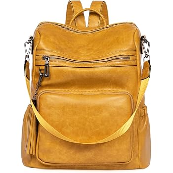 yellow leather backpack purse