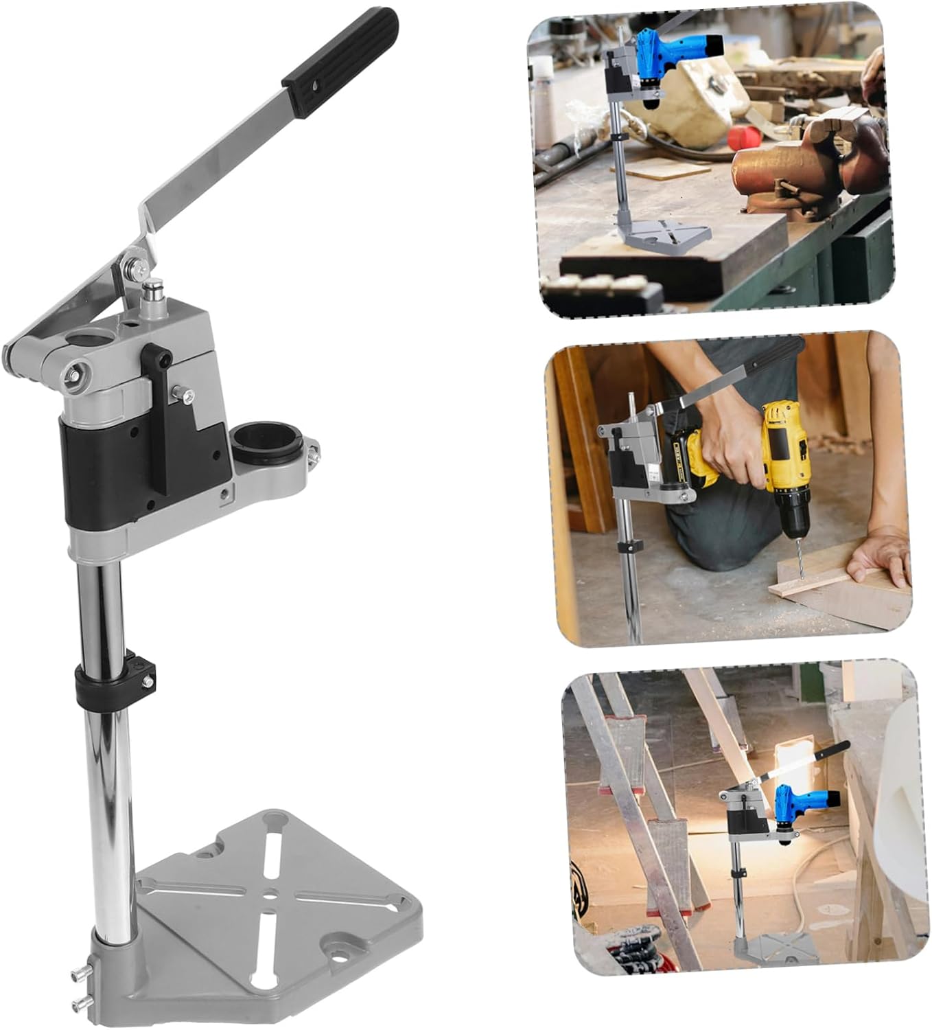 Tofficu Heavy-duty Drill Press Stand with Metal Spindle and Steel Base Portable Hand Drill Holder for Accurate Drilling Compatible with Power Drills Collar Bench Mountable for Stable Operation