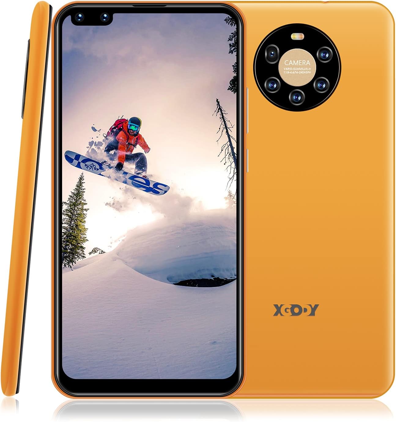 XgodyMate40 Smartphone Unlocked, 6.72” HD Perforated Screen for Android 8.1 Cellphones Cheap, Dual Sim-Free Mobile Phones with Face ID, Dual 5MP Beauty Cameras + 8GB ROM (Yellow, 6.72")