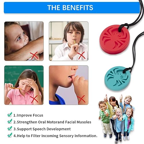 Miniatura 2 de Collares sensoriales masticables de araña, paquete de 5 collares masticables para niños autistas, diseñados para masticar, autismo, juguete