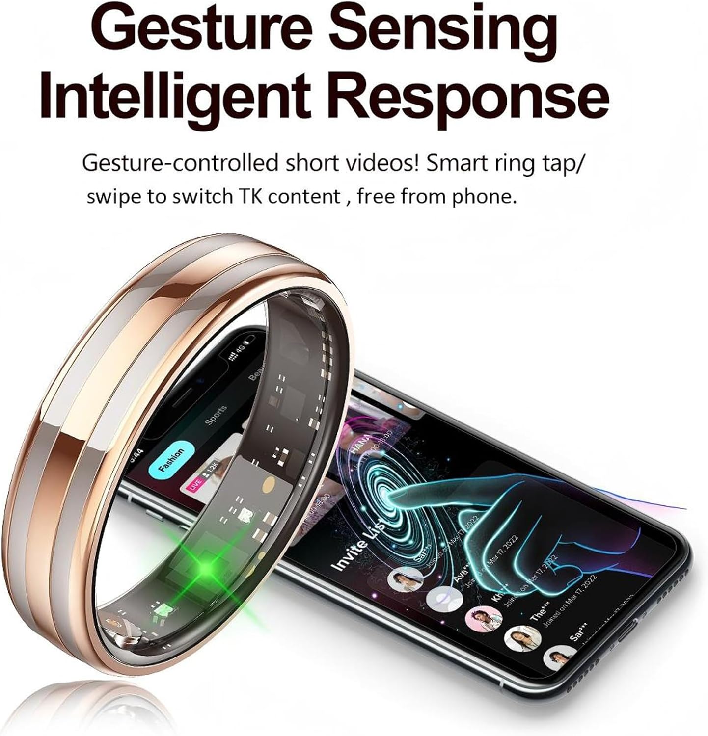 Smart Ring for Men Women Fitness Tracker Ring with Sleep Monitor Heart Rate Tracking Gesture Control Activity Tracker Health Ring Ceramic Metal Smart Ring Gift for Couples Waterproof Ultra-Thin 6.3mm