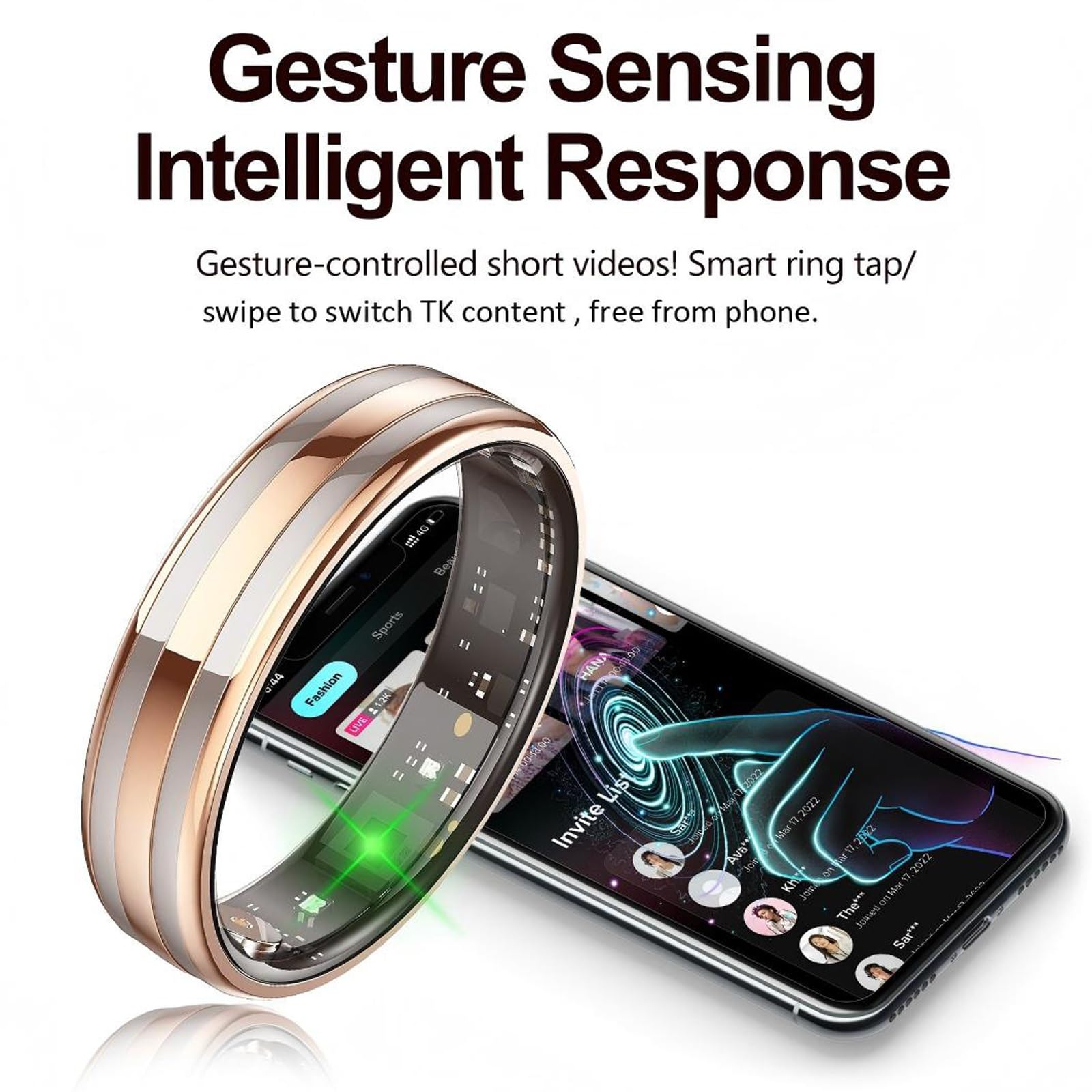 Anillo inteligente para hombres y mujeres, anillo de seguimiento de fitness con monitor de sueño, seguimiento de frecuencia cardíaca, control de gestos, rastreador de actividad, anillo de salud