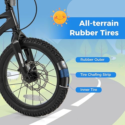 Miniatura 5 de BABY JOY Bicicleta para niños, bicicleta deportiva de aleación ligera de 16 pulgadas con frenos de disco dual, ruedas de entrenamiento, suspensión