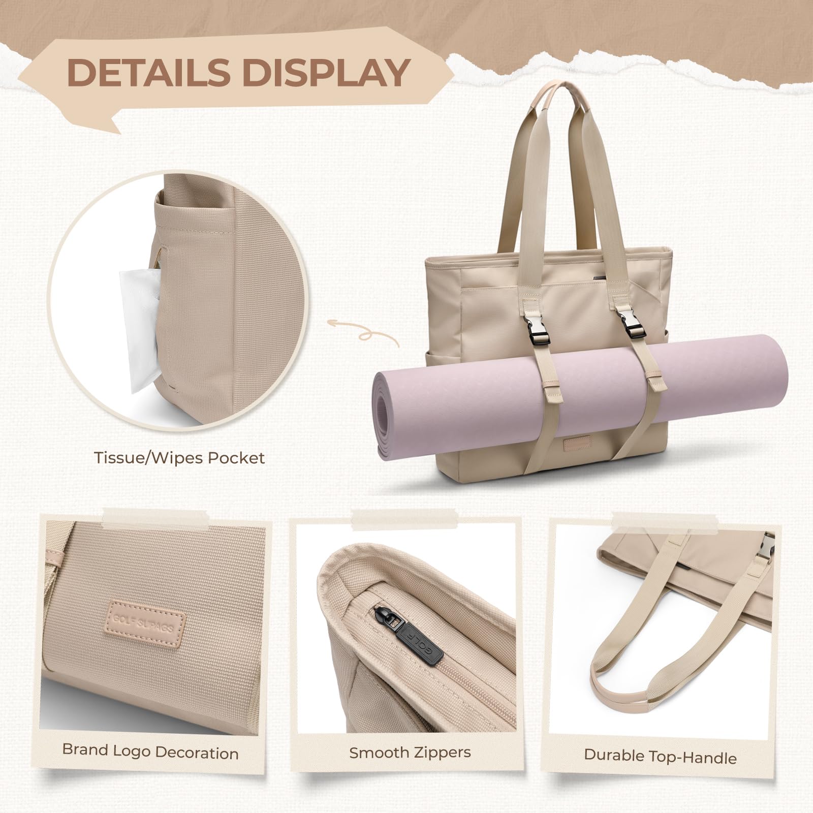 Bolsa de Tenis para Mujer, Bolsa de Transporte con Bolsillo Húmedo, Bolso de Mano para Esterilla de Yoga, Bolsa Tote Multifuncional de 14 Pulgadas, para Viajes, Fitness, Yoga, Tenis y Oficina