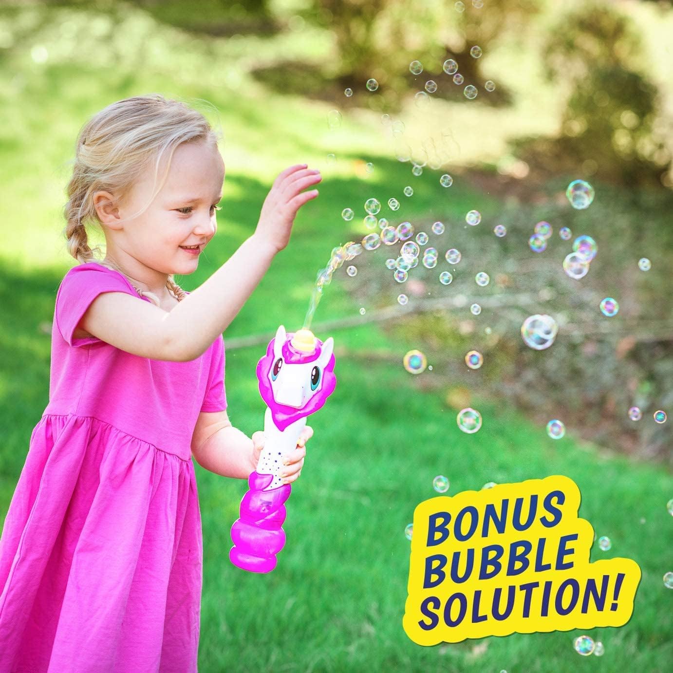 Maxx Bubbles Toy Unicorn Bubble Wand with Lights, Sounds and Bubble Solution
