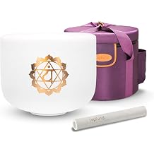 TOPFUND Gold Pattern F Note Crystal Singing Bowl Heart Chakra 10 inch with Heavy Duty Carrying Case and Suede Mallet