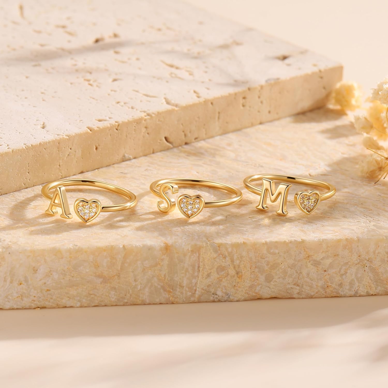 Valentines Day Gifts for Kids Teen Girls - Initial Rings, Dainty 14K Gold Plated Adjustable Letter Rings Stackable Cute Thumb Pinky Birthday Valentines Day Gifts Jewelry，Hypoallergenic Jewelry - Image 2