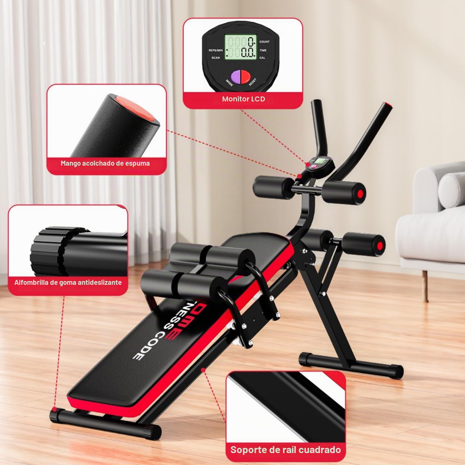 Entrenador abdominal para el hogar, dispositivo de entrenamiento multifuncional, capacidad de carga de 150 kg, para entrenamiento de cuerpo completo, abdominal, con contador