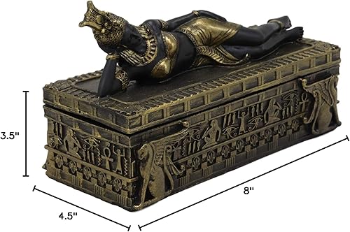 Miniatura 10 de Ebros - Joyero decorativo de 8 pulgadas de largo, diseño de reina egipcia antigua, Cleopatra, en reposo, personificación de la diosa Isis patrona