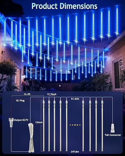 Miniatura 4 de PEMOTech Luces de lluvia de meteoritos, 15 tubos de 11.8 pulgadas, 540 luces LED de Navidad, luces LED de nieve para exteriores, impermeables, luces