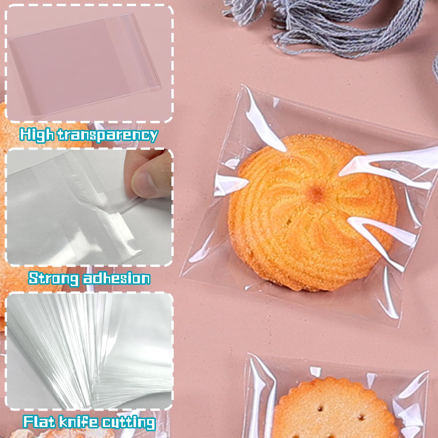 CAKKVDE Sacchetti In Cellophane Autoadesivi 8,5x16,8 Cm - 100 Pezzi Con Bordo Floreale, Per Biscotti, Caramelle, Gioielli, Regali - 2