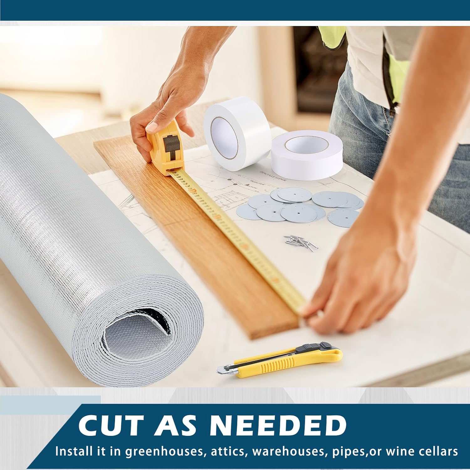 Tandefio Roll up Garage Door Insulation Kit for Cooling Metal Buildings Reflective Foam Aluminum Foil Summer Barrier Warehouse Insulation Panels for 1 Doors 8'x7' or Large(White, 40 in X 23 ft)