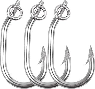 Fishing Hooks Saltwater Big Game Hook for Tuna Shark Hook Catfish Hooks Stainless Steel Fishing Hook with Action Ring Ringed Fishing Hook Giant Fishing Hook Shark & Swordfish &Tuna & Catfish