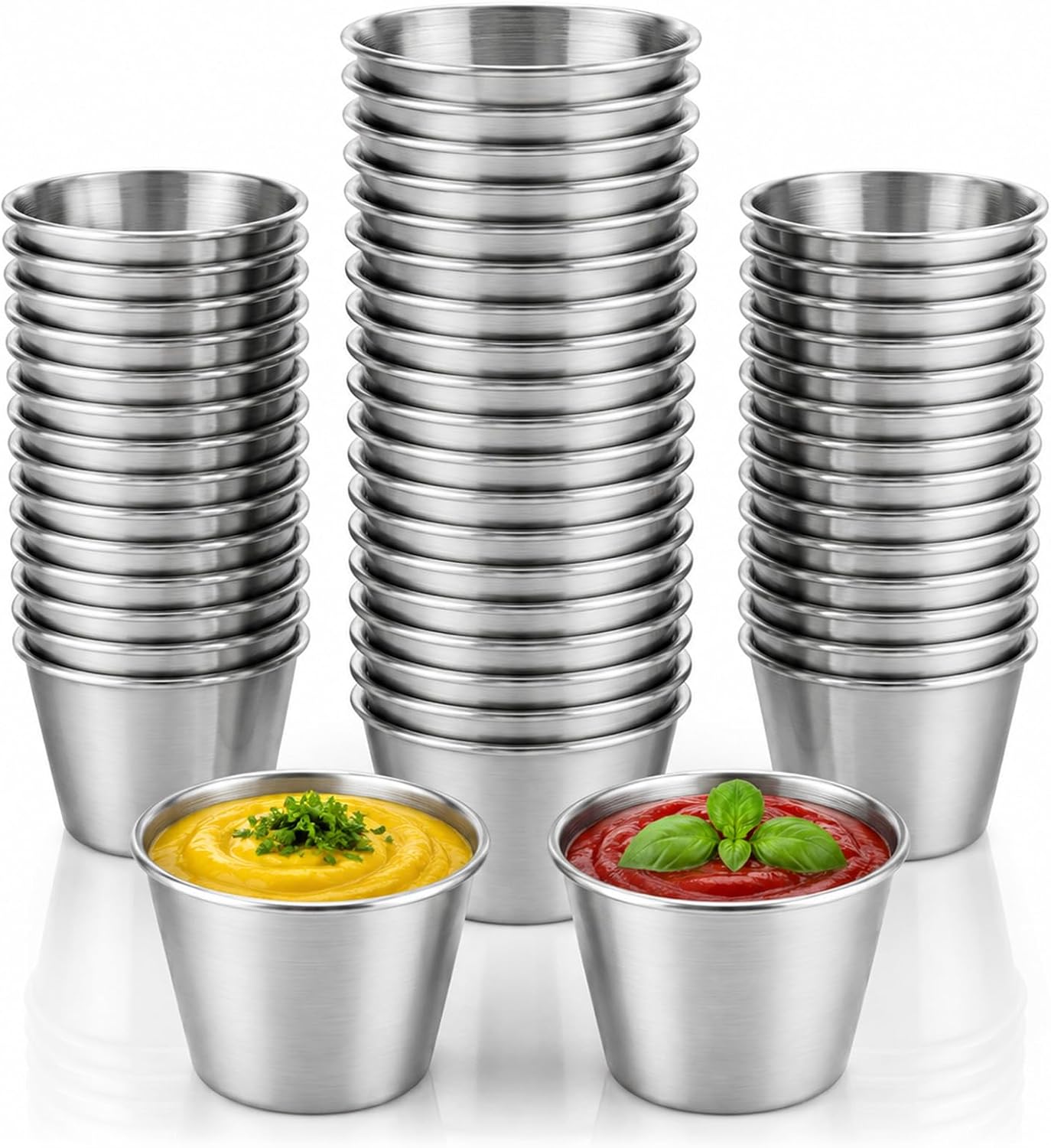 48 Pcs Stainless Steel Sauce Dipping Cups, 2.5 oz Stainless Steel Condiment Cups, Metal Ramekins Dipping Cup Bulk for Sauce, Butter, Dressing, Kitchen, Restaurant, Party, Camping, BBQ