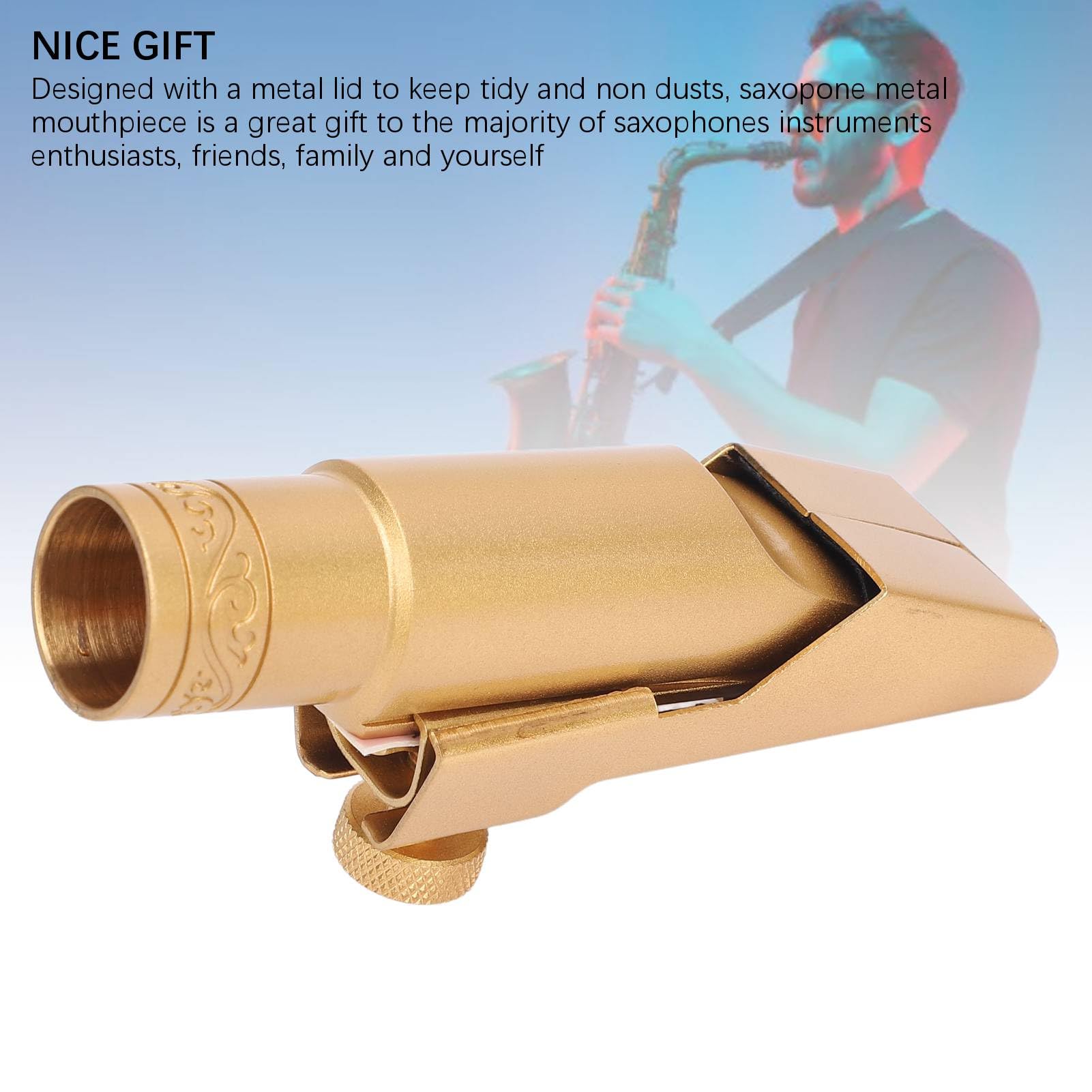 Bocchino Sassofono Contralto in Ottone con Cappuccio, Legatura per Sax Alto, per Principianti Musicisti, Lezioni Musica, Accessorio Strumenti