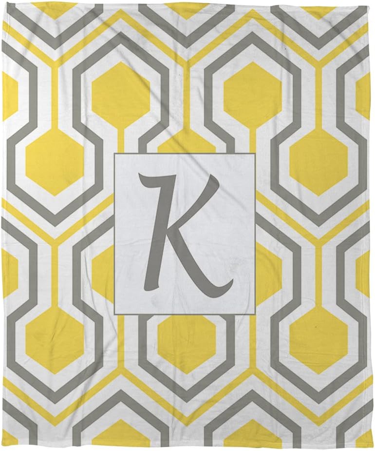 Manual Woodworkers & Weavers Coral Fleece Throw, 50 by 60-Inch, Monogrammed Letter K, Yellow Honeycomb