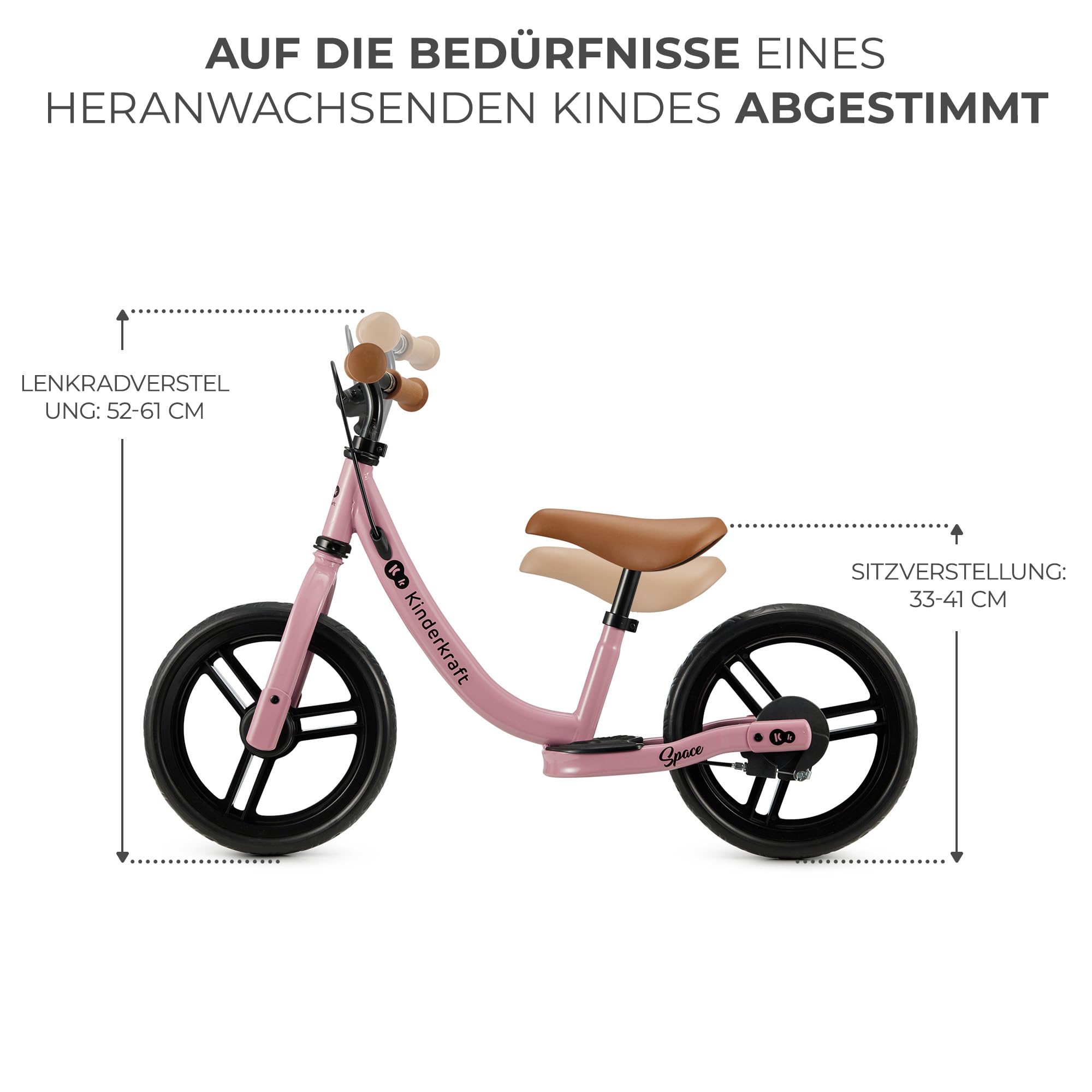 Kinderkraft SPACE2 Laufrad, Lernlaufrad, Kinderlaufrad, Höhenverstellbarer Sattel, 12 Zoll Räder, Metall, ab 2 Jahre, Modernes Design