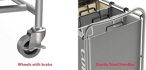 Miniatura 6 de SimpleHouseware - Carrito clasificador de lavandería resistente de 4 bolsas, color plateado y bolsas surtidas