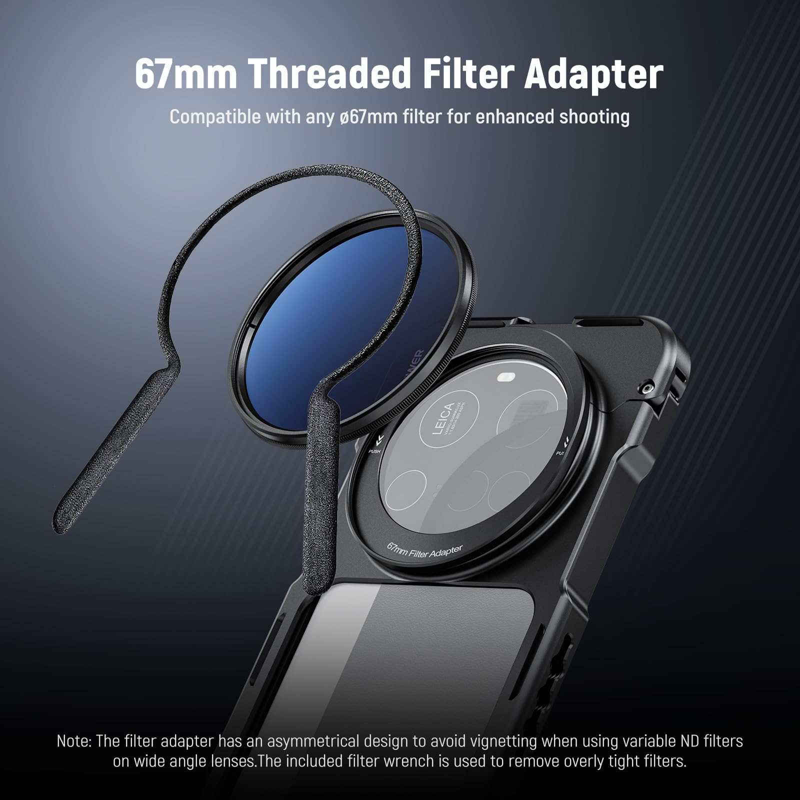 NEEWER 15 Ultra Cage, Stabilizzatore Telefono a Sgancio Rapido Compatibile con Xiaomi 15 Ultra con Adattatore Filtro 67mm/ Backplate Lente 17mm, Video Rig Case per Registrazione Riprese, PA091 Nero