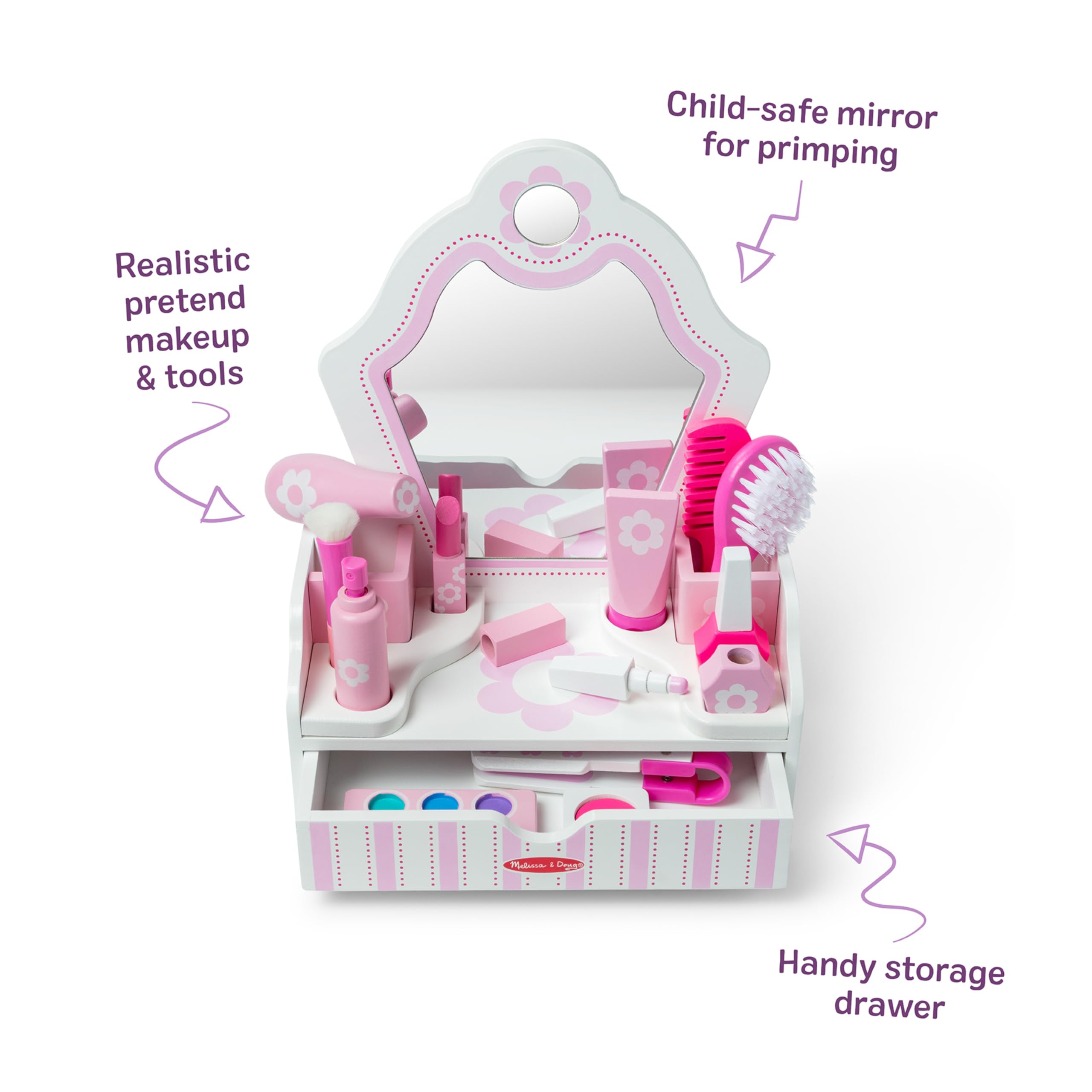 Melissa & Doug Wooden Beauty Salon Play Set with Vanity and Accessories (18 Pcs) Role Toy