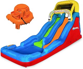 Banzai Double Drop Raceway 120 Inch High 2 Lane Inflatable Outdoor Backyard Water Slide Splash Pool with Climbing Wall for Kids Ages 5 to 12