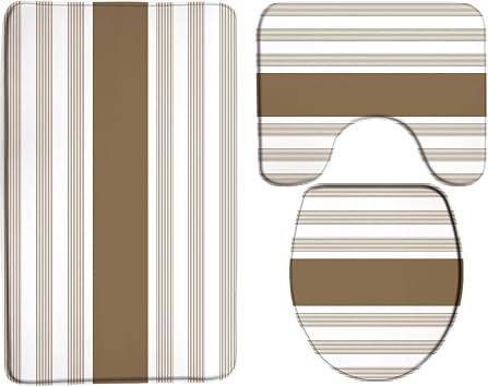3pcs Striped 3pcs Bath Mat Set,Brown White Lines Cute Modern Minimalist Fashion Memory Foam Rug,Toilet Seat Cover,U-Shaped Toilet 17.7x29.5 Inch