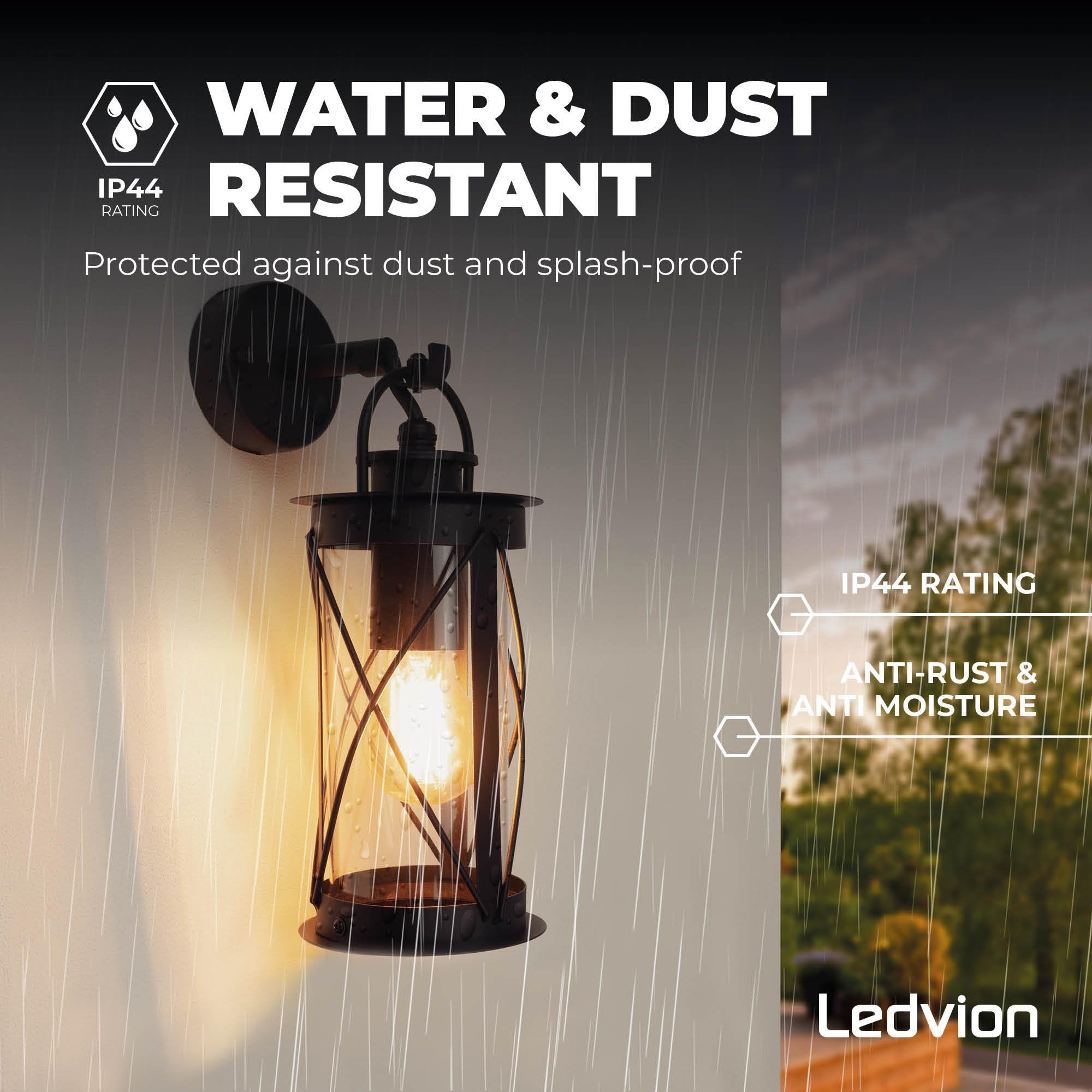 Ledvion - Applique LED, Douille E27, IP44, Noire, Lampe Extérieure, Éclairage Extérieur, Éclairage De Jardin