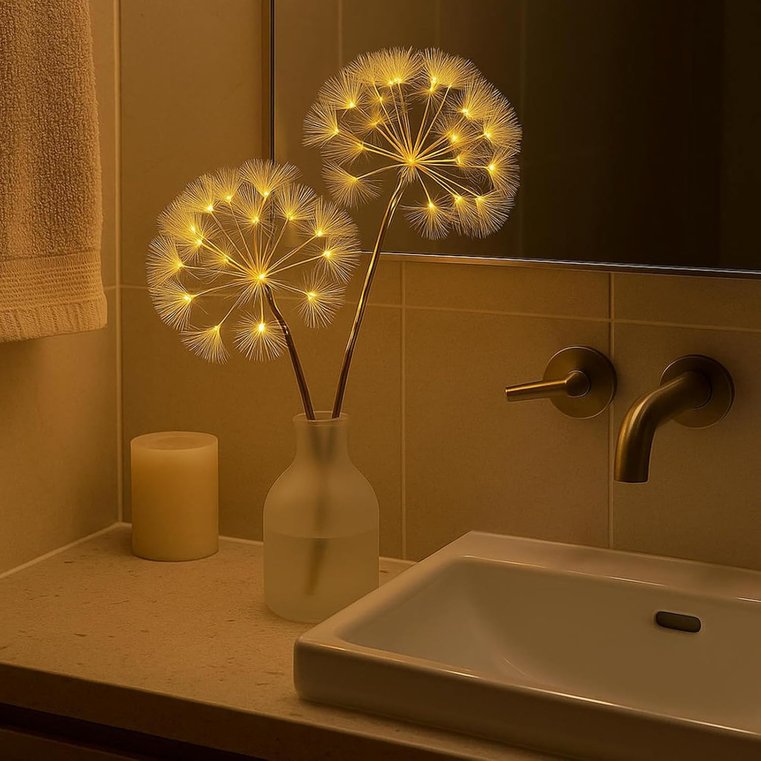 Dandelion Lamp - Blissful Bright Dandelions, Indoor Decorative LED Flowers, Battery Operated Fairy Lights for Home Decor, Bedroom, Living Room, Wedding Centerpiece (No Bottle)