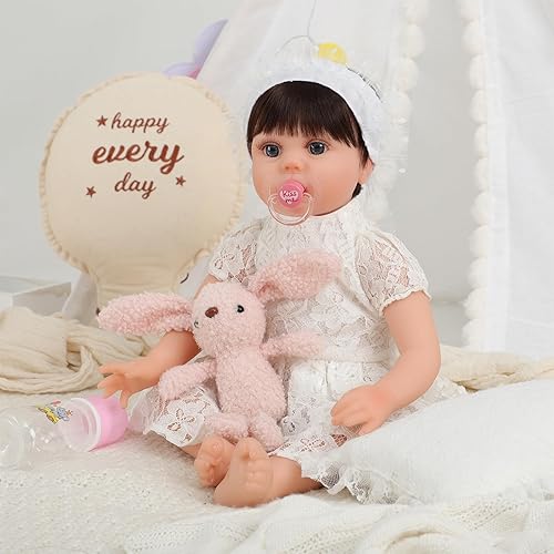Miniatura 13 de Muñecas Reborn Baby Girl de silicona realista de 22 pulgadas, muñecas Bebe de la vida real, cuerpo de tela de vinilo suave hecho a mano con kit