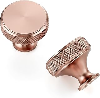 JOY DECOR Champagne Bronze Kitchen Cabinet Solid Knobs 1-1/5 Inch 25 Pack | Zinc Alloy, Single Hole, Rounded shape, Knurled Design, Drawer Knobs, Screws Included, for Cabinet Furniture Dressers