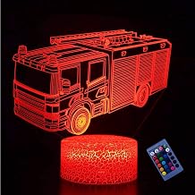 Creative 3D Fire Truck Night Light 16 Colors Changing USB Power Remote Control Touch Switch Decor Lamp Optical Illusion Lamp LED Table Desk Lamp