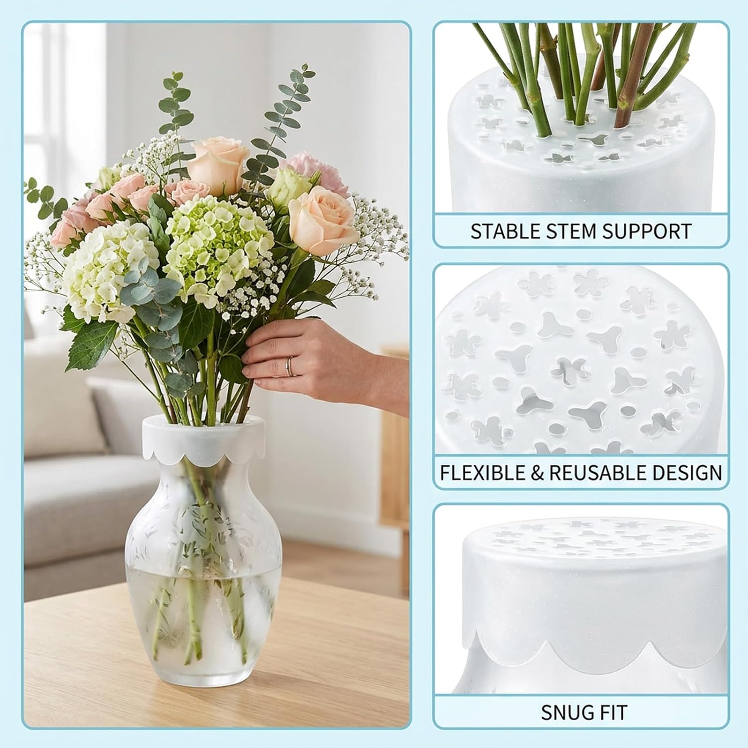 4 PCS Silicone Flower Arranging Grid, Blossom Grid for Vase, Vase Buddy Silicone Grid, Floral Arrangement Tool for Home and Event Decor