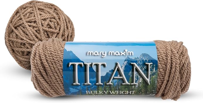 Mary Maxim Titan Bulky Yarn, Weight 5 Acrylic, Chunky Yarn for Crocheting and Knitting, Ideal for Thick, Soft Blankets, Throws, and Graph Style Sweaters, 80 Yards - Taupe