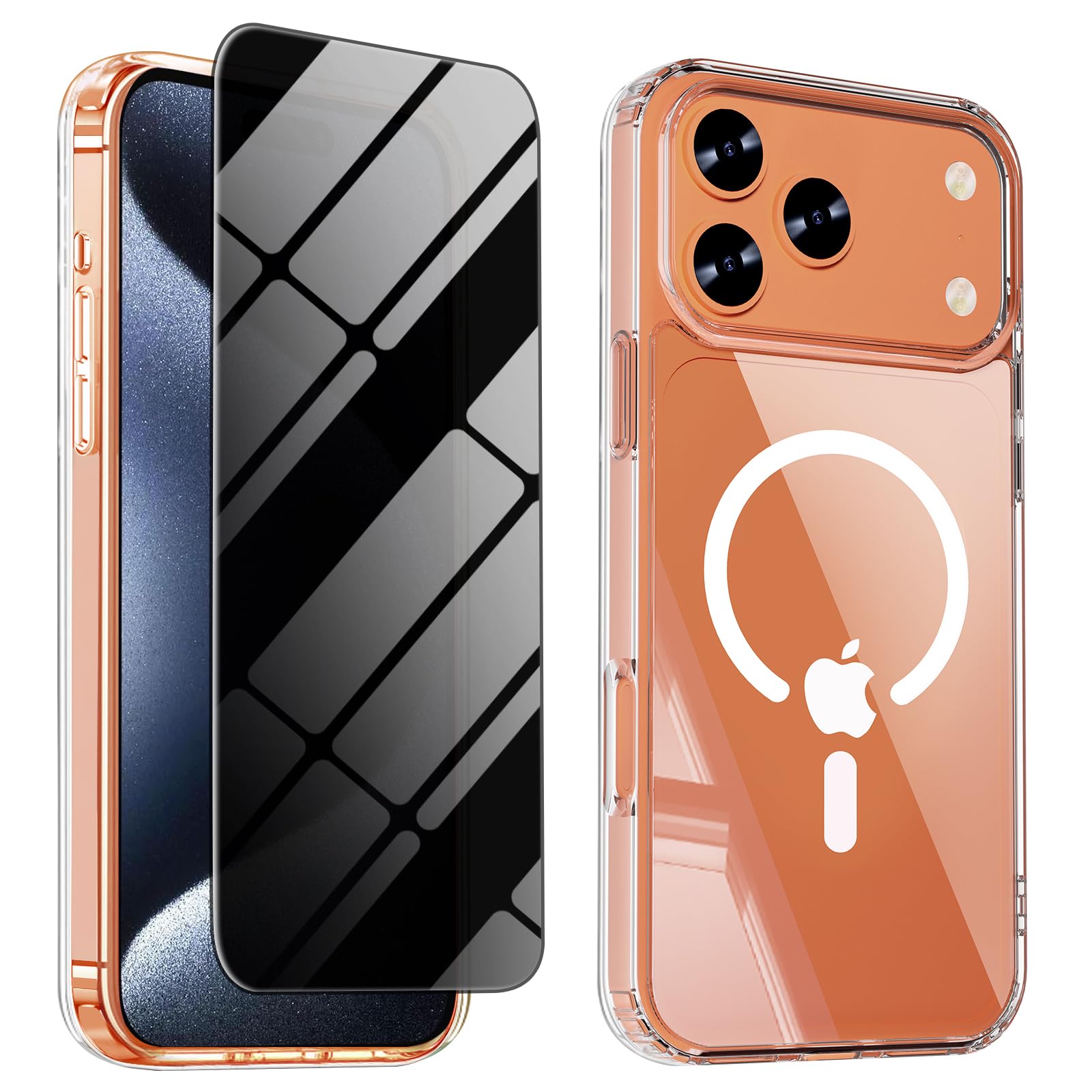 Magnetic for iPhone 17 Pro Case with Privacy Screen Protector,[Non-Yellowing] Shockproof Clear Phone Case Compatible with MagSafe Women Girls for iPhone 17Pro 5G 6.3",Transparent